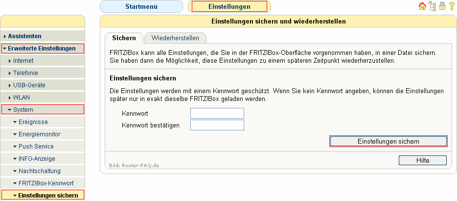 FRITZ!Box: Einstellungen sichern 04.49 1